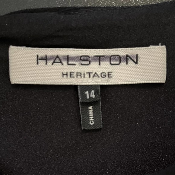 HALSTON HERITAGE Flowy Cape Sleeve Asymmetric Black Mini Dress Size 14 - Picture 6 of 8